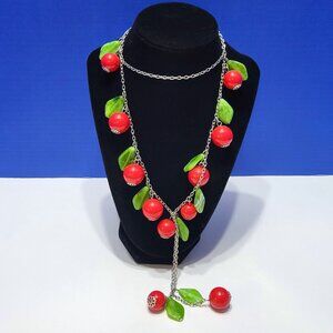 Vintage Lucite Cherry Lariat Necklace